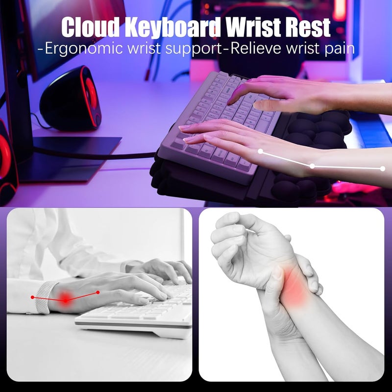 Lomil Ergonomic Wrist Rest for Keyboard and Mouse, Soft Memory Foam Cloud Keyboard Stand Pad with Wrist Rest Set with Non-Slip Silicone Base, Easy Typing, Pain Relief, Comfort for Office, Work, Gaming Black - Image 2